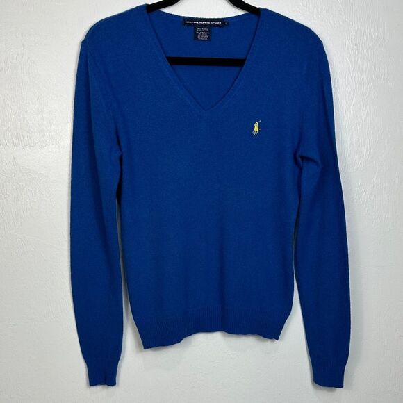 Ralph Lauren Sport Royal Blue Wool Blend V-Neck Pullover Sweater Size L - Picture 2 of 8